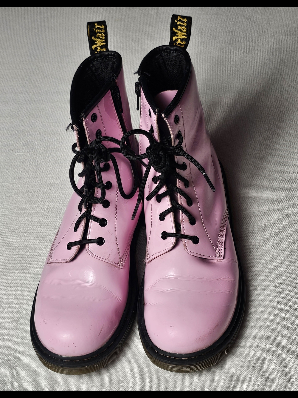 Dr. Martens 1460 Pink Patent Leather Combat Boots with Side Zip W7 M6